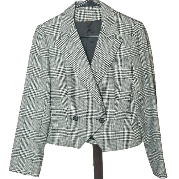Vintage Jackets & Blazers - Vintage Cropped Plaid Blazer Black White